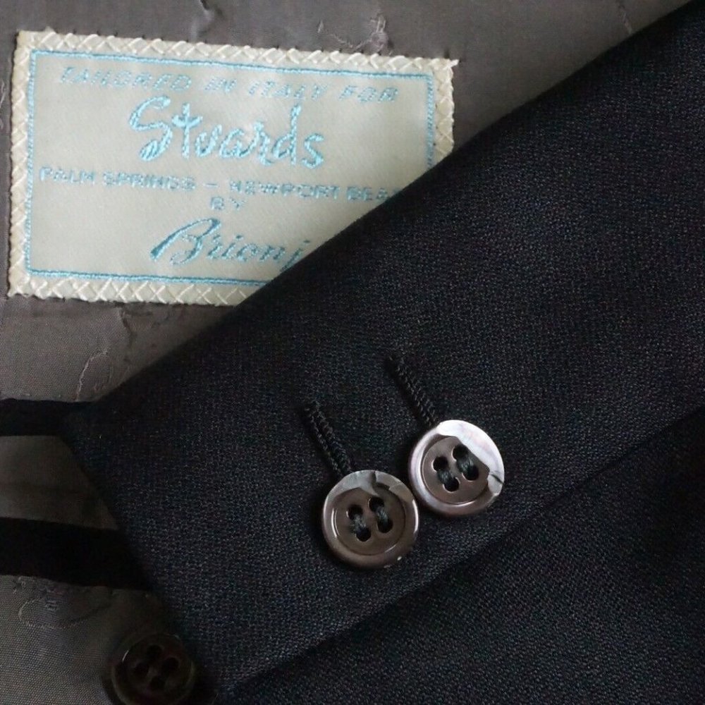 Brioni VINTAGE solid Black Mohair Blend Sport Coat Jacket Sz 44 Made Italy